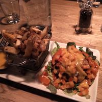 Black Bean Burger and Fries no Bun at Issac's Way in Fredericton