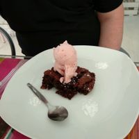 Brownie with Raspberry & Coconut Ice Cream at La Heladeria Mexicana in Barcelona