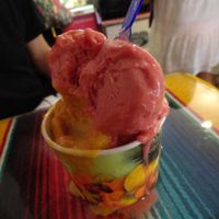 Strawberry, mango and chili, passion fruits at La Heladeria Mexicana in Barcelona