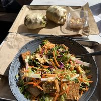 Crispy rice salad & same dish made into a wrap  at Mendocino Farms in Denver