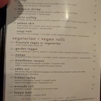 Vegan section at Sabaku Sushi in Moab