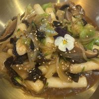 Vegan tteokbokki with mushrooms and veggies   at HAN KOREAN FUSION in Pordenone