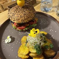 Mushroom burger   at Sumac Vegano in Cusco