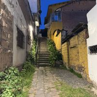 Up these stairs   at Sumac Vegano in Cusco
