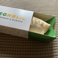 Delicious Shawarma, in convenient slide-out box.   at Vegholic Shawarma & Burger in Brampton