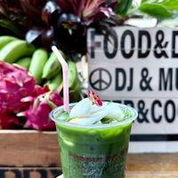 Green Tea with fresh coconut juice at Hippie Vegan in Bangkok
