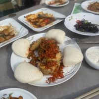 Deep fried aubergine with bao  at Tofu Vegan in Brighton