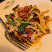 Shredded oyster mushrooms with peanut and chilli oil at Tofu Vegan in Brighton