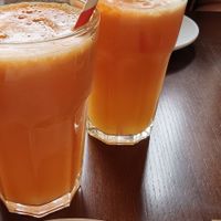 Apple, carrot, ginger juice at Tofu Vegan in Brighton