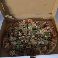 Soy Manchurian pizza with vegan cheese at Desi Boys Pizza in Chicago