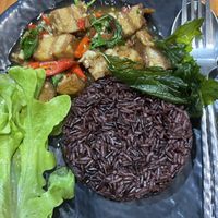 Crispy pork basil  at Beef Stew Ari in Bangkok