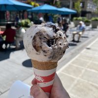 Hazelnut cookies and cream 1 scoop in a sugar cone  at Salt & Straw - Pike & 1st in Seattle