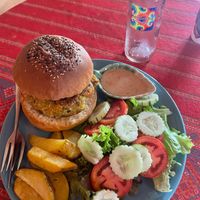 chickpea burger  at Art in Chai in Pai