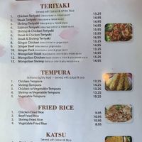 Vegetable fried rice or vegetable tempura.  Also, you can order a side of plain white rice and hot green tea.   at Fuji Japanese Restaurant in Portage
