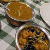 Black lentil curry + aubergine curry at Handi Indian Restaurant in Lantau Island
