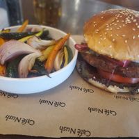 My "stripped" burger and grilled vegetables at Cafe Nush Avondale  in Harare