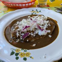 Veggie enchiladas in móle sauce at Restaurante Vegetariano in Mexico City