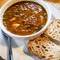 Veggie soup with sourdough bread at Community Loaves in Jacksonville