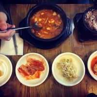 kimchi jjigae and banchan  at Babione - 바비오네 in Seoul