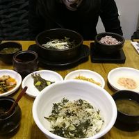 A bowl of rice with thistle and a bowl of vegetable bibimbap! at Babione - 바비오네 in Seoul