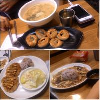 Rice cake soup 떡국, fried dumplings 구운만두, tonkatsu 돈까스 and mushroom rice 버섯덮밥 were all delicious!! at Babione - 바비오네 in Seoul