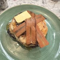 Blueberry pancakes with vegan bacon (& vegan butter)  at Bill's Stratford Restaurant in London
