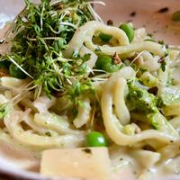 PASTA

Verse pasta, witloofsaus, daslookpesto, sugarsnaps
 at Planteet in Aalst