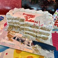 What’s was left of our Funfetti Celebration Cake (12” Square) after a few hours of roller skating. 🛼❤️‍🔥🎂 Serves more than 24 people in our experience!   at Bunner's Bake Shop - Kensington in Toronto