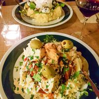 Mediterranean smashed potatoes of the special menue at The Vegan Eagle in Hamburg
