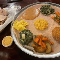 Veg combo with everything except misir alicha, and a side of hummus at Lalibela in New Haven