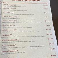 Their vegan menu   at Megh Indian Cuisine in Flagstaff
