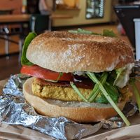 Soy Vey on a salted bagel at Forage Market in Lewiston