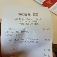 Receipt   at Smoothie King in Mobile