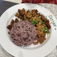 Crispy chili pork with rice  at So Vegan - ICS in Bangkok