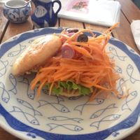 Hummus & olive bagel at Epic Arts Cafe in Kampot