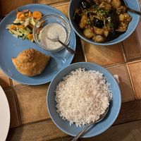 Samosa & aubergine masala at Nirvana Cafe in Luxembourg City