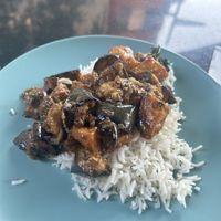 Aubergine masala with rice   at Nirvana Cafe in Luxembourg City