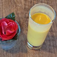 Vegan Mango Lassi on the Right at Nirvana Cafe in Luxembourg City