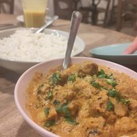 Soy chunks curry with rice at Nirvana Cafe in Luxembourg City