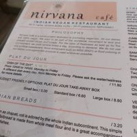 Menu at Nirvana Cafe in Luxembourg City