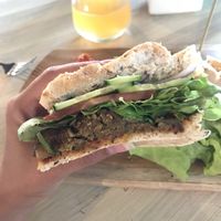 The earth burger cut  at Lafew Teahouse and Kombucha Bar  in Cairns