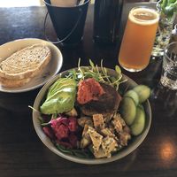 Earth bowl W side of spelt bread + avo; lavender kombucha at Lafew Teahouse and Kombucha Bar  in Cairns