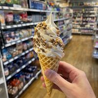Vegan soft serve with nuts in the shop   at GoodShop in Vaxjo