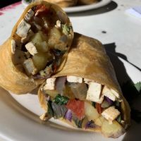 BYO burrito (potatoes, onions, tomatoes, kale, tofu, avocado in a chipotle tortilla) at Raider Ridge Cafe in Durango