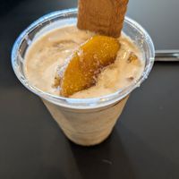 Peach dessert at The Green Ape Gourmet Vegan in Chicago