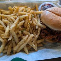 Hot chicken sandwich at The Green Ape Gourmet Vegan in Chicago