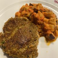 Lentil and Aubergine patty with vegetable ratatouille  at La Colubrina in Milan