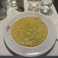 risotto con zafferano mantecato con crema di mandorle  at La Colubrina in Milan