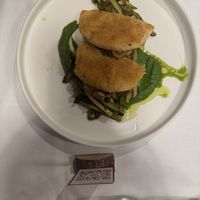 Celery root slices with a cream broccoli, turnip tops, zucchini, and sautéed shiitake mushrooms 👍🏼  at La Colubrina in Milan