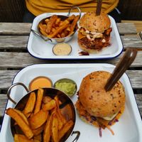 Fake chicken and sloppy Joe burger at HappyFood by YogaHub in Dublin